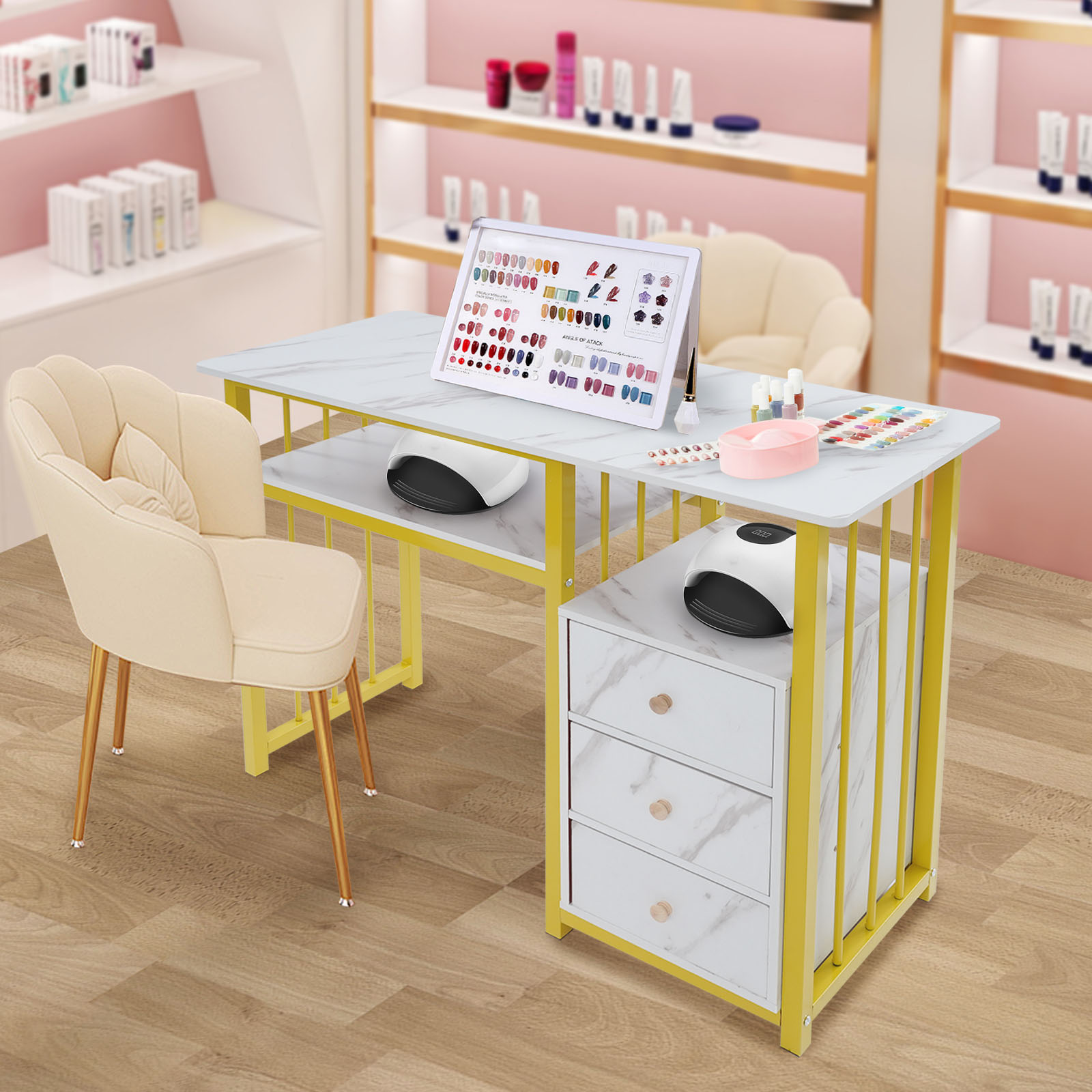 Office Tech Furniture - 39.37×15.75×29.92 Inch Gold Nail Tech Table