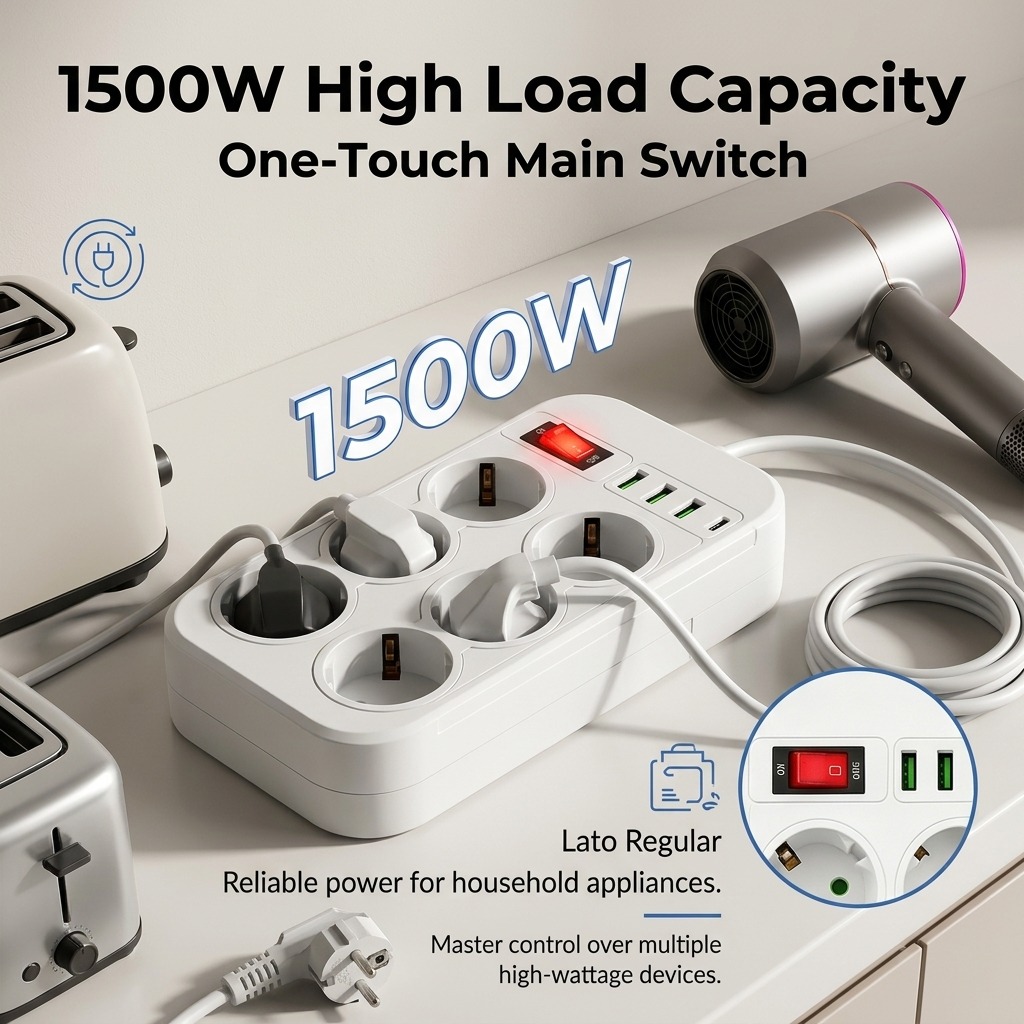 1500W EU Power Strip 6 AC Outl - огляд і ціна Office Technician